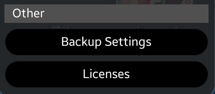 settings menu, Other, Backup settings